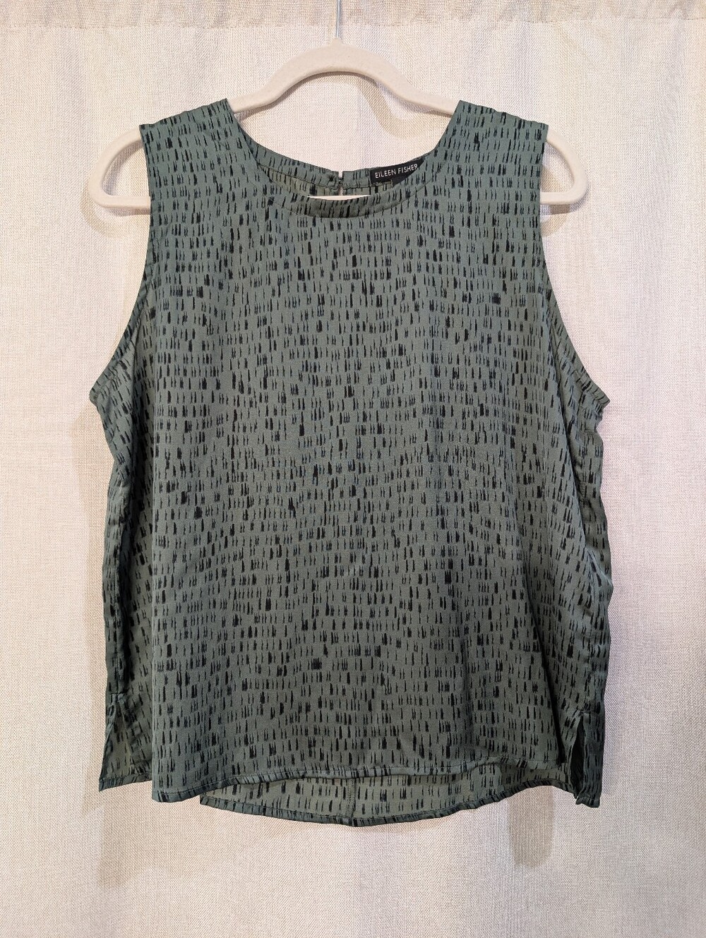 NWT Eileen Fisher Silk Organic Cotton Dash Print Tank Top M Green Split Hem
